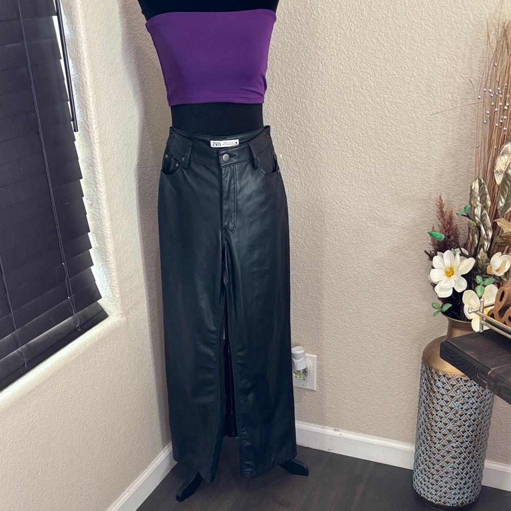 Zara Black Faux Leather flare pants